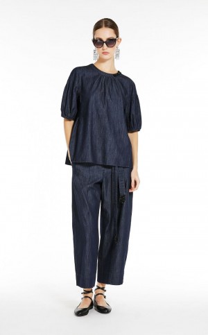 Blusa Max Mara Algodão Denim Azul Marinho | MMR593622