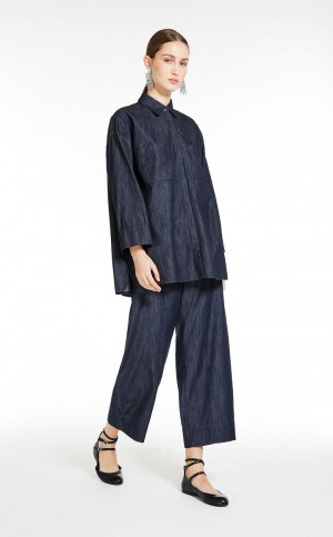 Blusa Max Mara Algodão Denim Azul Marinho | MMR593625