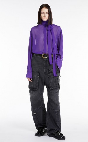 Blusa Max Mara Blouse With Sash Collar Roxo | MMR593588