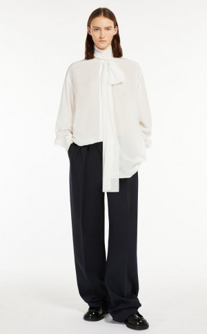 Blusa Max Mara Sash-adorned Silk Branco | MMR593568
