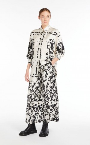 Blusa Max Mara Silk Twill Branco Pretas | MMR593584