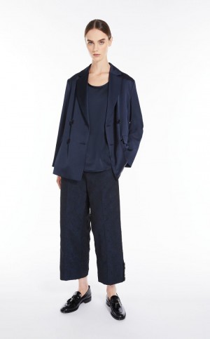 Blusa Max Mara Viscose-blend Satin Azul Marinho | MMR593556