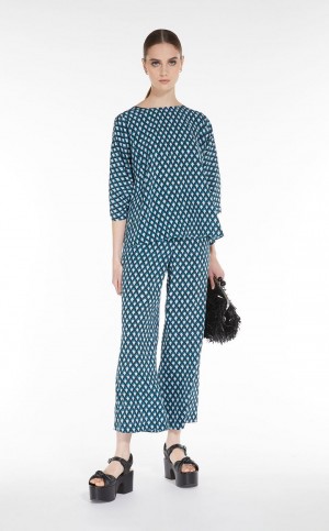 Calças Max Mara Cropped Silk Azul Claro | MMR593826