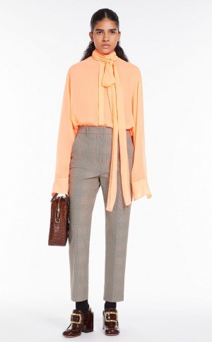 Calças Max Mara Em Linha Reta In A Plain-weave Check Fabric Bege | MMR593760