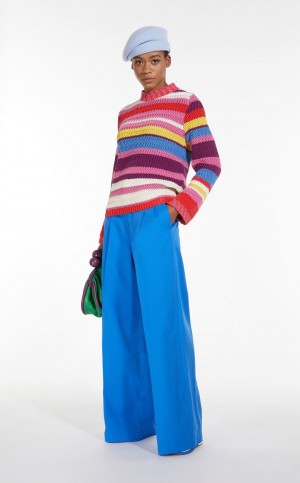 Calças Max Mara Flared In Stretch Algodão Azuis | MMR593756