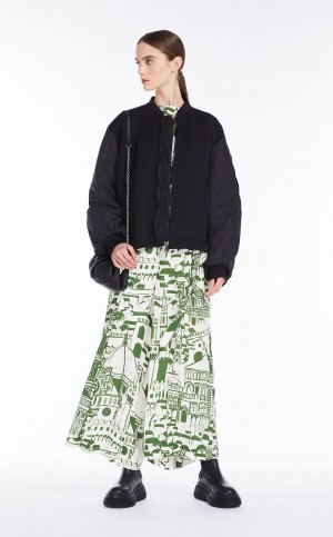Calças Max Mara Flowing In Printed Georgette Verdes | MMR593792