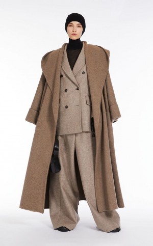 Calças Max Mara Largos, Lã And Cashmere Marrom | MMR593738