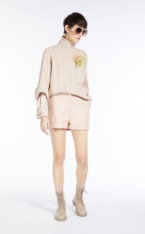 Calças Max Mara Nappa Couro Shorts Rosa | MMR593767