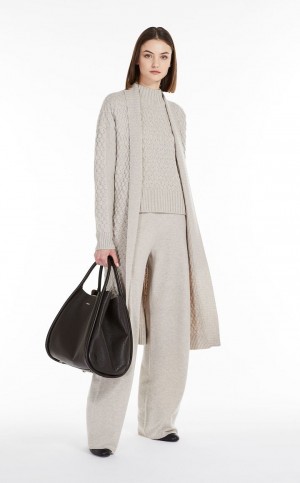 Casacos Max Mara Lã And Cashmere Yarn Maxi Cardigan Bege | MMR593849