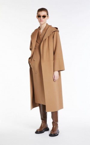 Casacos Max Mara Long Lã Gilet Marrom | MMR593859