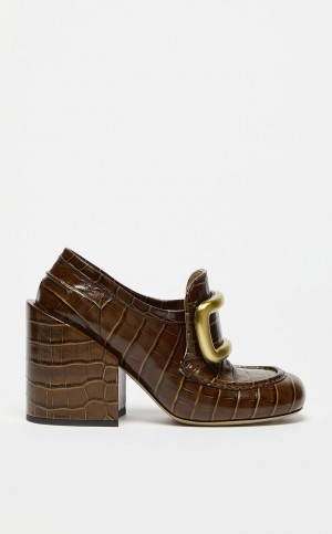 Décolleté Max Mara Crocodile-print Couro Moccasins Verde Oliva Verdes | MMR594202