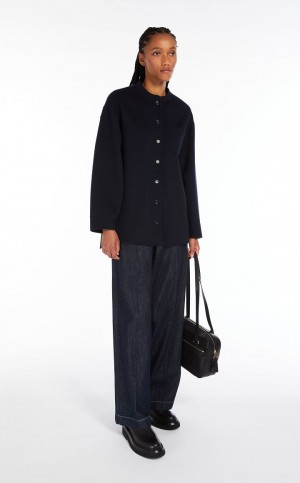 Jaquetas Max Mara Lã Shacket Azul Marinho | MMR594048
