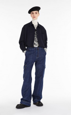 Jaquetas Max Mara Stretch Gabardine Azul Marinho | MMR594032