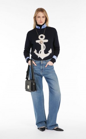 Jeans Max Mara Em Linha Reta-fit Denim Azul Marinho | MMR593801