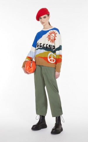 Knitwear Max Mara Intarsia Algodão Luz Azuis | MMR593450