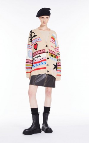 Knitwear Max Mara Oversized Jacquard Algodão Cardigan Bege | MMR593458