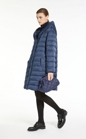 Padded Max Mara Agua-repellent Satin Robe Coat Azuis | MMR593981