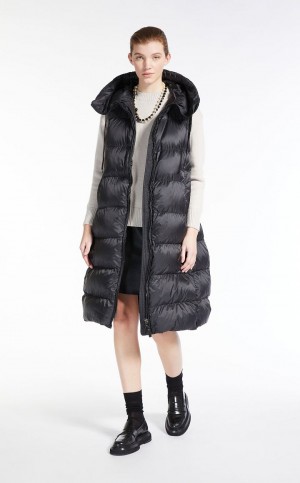Padded Max Mara Long Gilet In Agua-resistant Lona Pretas | MMR593977