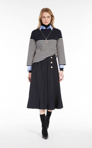 Saias Max Mara Plissado Lã Azul Marinho | MMR593710