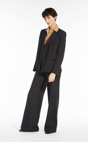 Terno Max Mara Double-breasted In Pinstriped Jersey Cinzentas Escuro | MMR593495