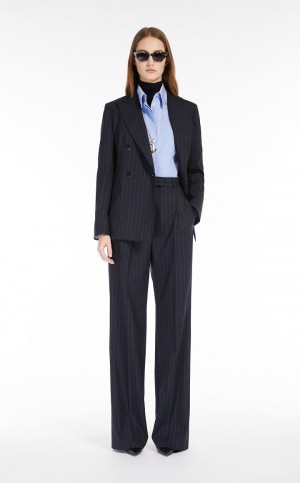 Terno Max Mara Long Pinstripe Gabardine Azul Marinho | MMR593506