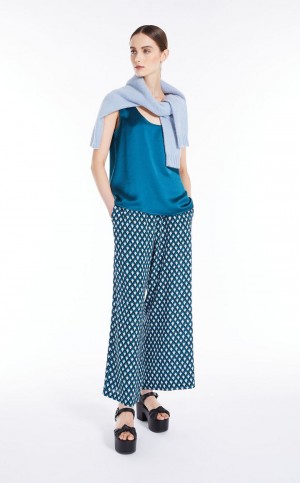 Tops Max Mara Em Linha Reta-cut In Satin And Jersey Azul Claro | MMR593658