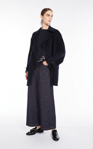 T-shirt Max Mara Printed Algodão Azul Marinho | MMR593654