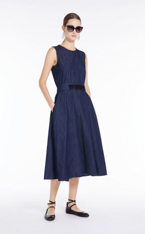 Vestido Max Mara Algodão Denim Azul Marinho | MMR593410