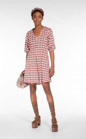Vestido Max Mara Flared In Printed Jersey Vermelhas | MMR593380