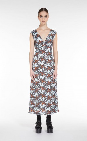 Vestido Max Mara Flared In Printed Satin Marrom | MMR593367