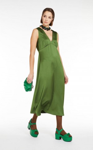Vestido Max Mara Flared Satin Verdes | MMR593397