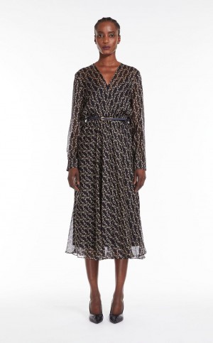 Vestido Max Mara Flowing, Printed Chiffon Azul Marinho | MMR593336