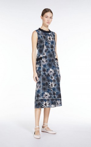 Vestido Max Mara Printed Crepe De Chine Luz Azuis | MMR593392