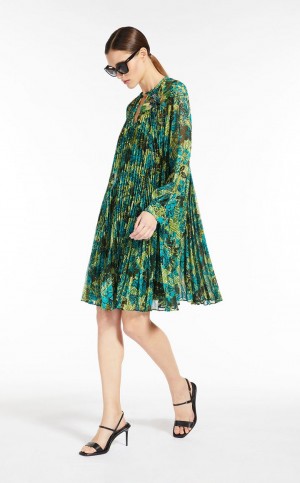 Vestido Max Mara Printed Plissado Georgette Limão | MMR593363