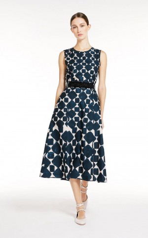 Vestido Max Mara Printed Poplin Azul Marinho | MMR593408