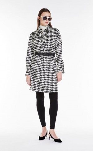 Vestido Max Mara Printed Silk Shirt Branco Pretas | MMR593311