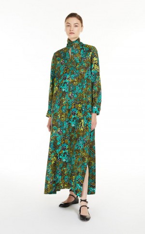 Vestido Max Mara Printed Silk Shirt Verde Oliva Verdes | MMR593360